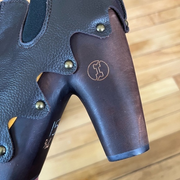 Flogg leather wooden bottoms heeded studded wooden booties - Picture 6 of 8